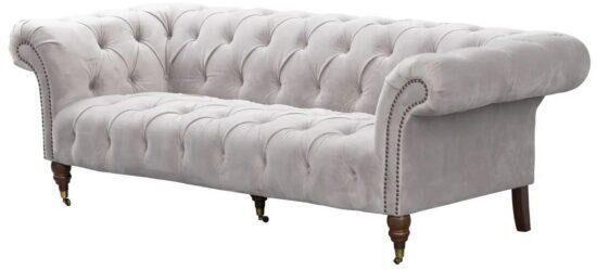 Pohovka Chesterfield Glamour Velvet Light Grey pre 3 osoby