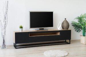 TV stolík Loftia s kovovým podstavcom 200 cm - Dub artisan/čierny mat