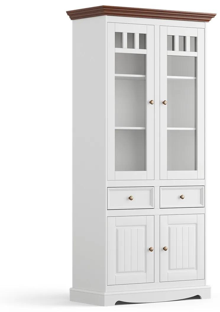 PROXIMA.store - Rustikálna drevená vitrína veľká 4s.2 - BELLUNO ELEGANTE FARBA: biela - orech