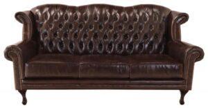 Pohovka trojmiestna Chesterfield Crown z pravej hovädzej kože Brown Brown