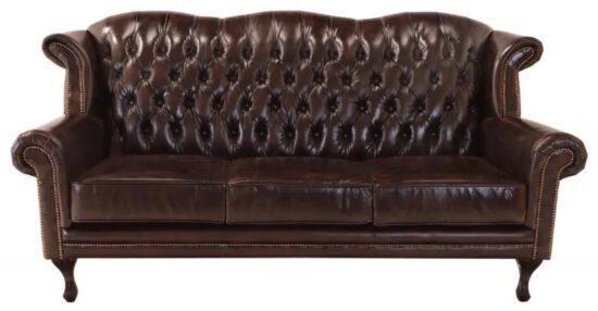 Pohovka trojmiestna Chesterfield Crown z pravej hovädzej kože Brown Brown